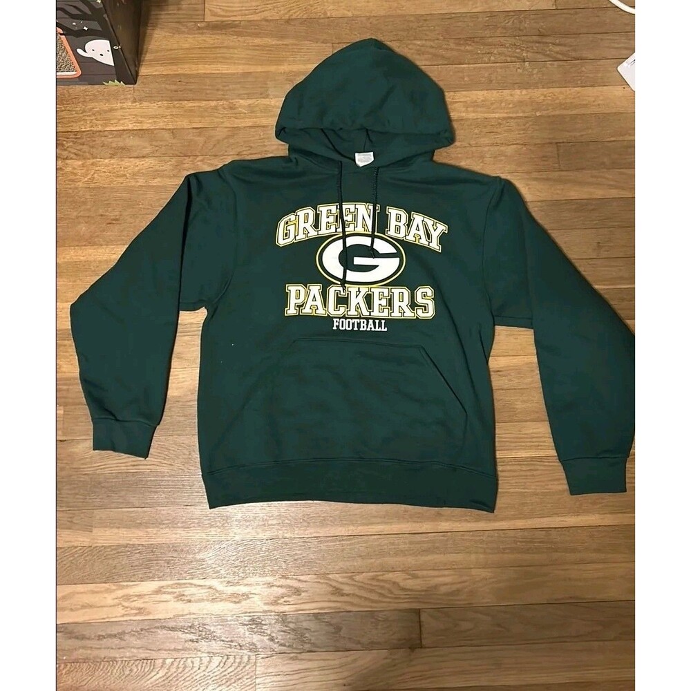 Vintage Jerzees Green Bay Packers Hoodie Medium Green NFL Football Sweatshirt